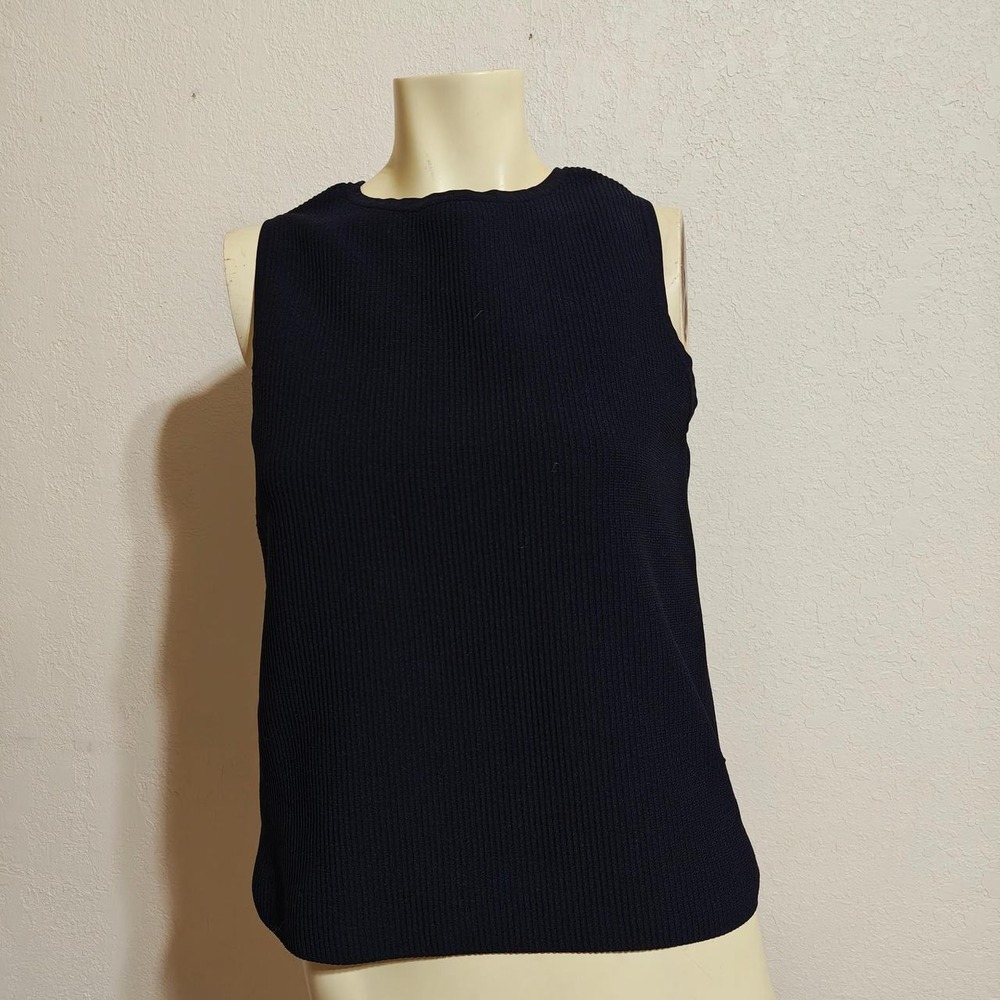 Stylus Navy Blue Ribbed Tank Top Sleeveless Crew Neck Minimalist Summer Large